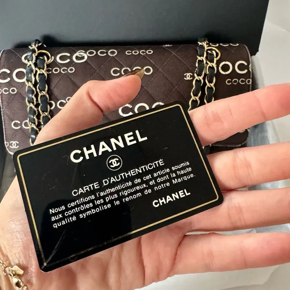 Chanel Canvas Coco Print Quilted Medium Classic Flap Double Flap Black White - Picture 5 of 16